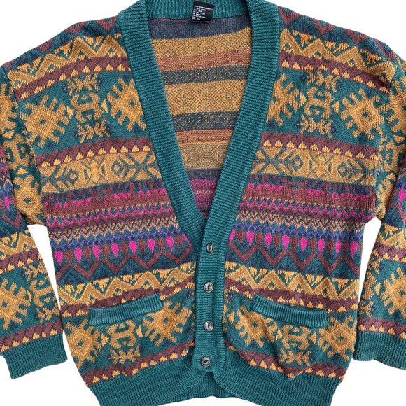 Vintage Generra Aztec Button Cardigan Kurt Cobain Grandpa Sweater Grunge 90s-L - Picture 4 of 14